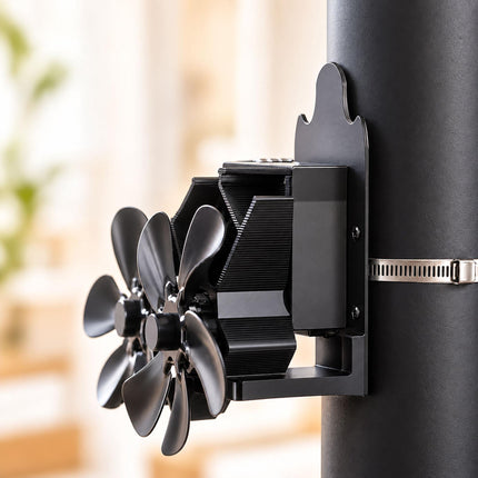 Magnetic Stove Pipe Fan with Twin Motor and 12 Blades, Black, Incl. Hose Clamp