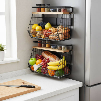 Magnetisches Obstkorb-Set für die Wand mit Haken, 2-teilig