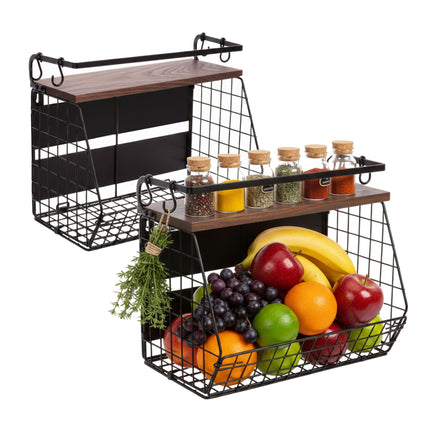 Magnetic Wall Fruit Basket Shelf, 2 Pcs with Hooks