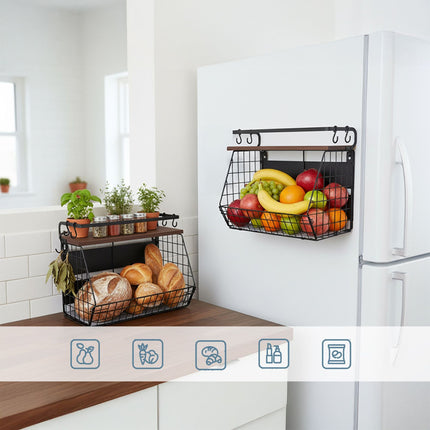 Magnetic Wall Fruit Basket Shelf, 2 Pcs with Hooks