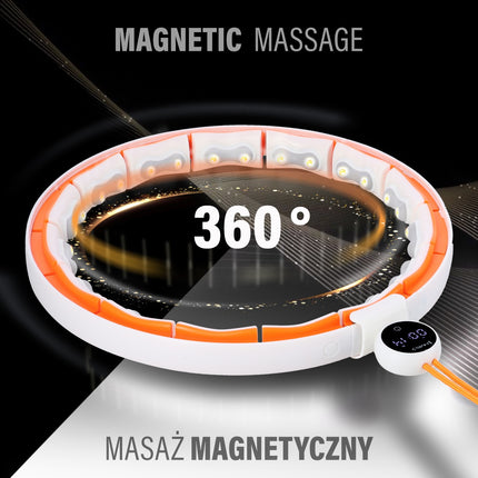 Magnetický zátěžový hula hoop, TPE, bílá/oranžová, počítadlo