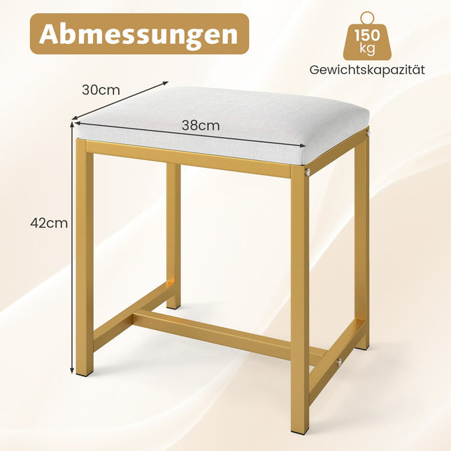 Schminkhocker mit weicher Polsterung, goldene Metallbeine, Weiß