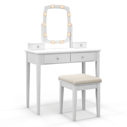 Schminktisch-Set, 3-Farben-LED-Spiegel, Hocker, 4 Schubladen
