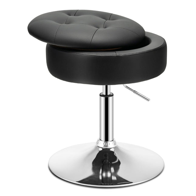 Schminkhocker mit Stauraum 360° drehbarer Hocker aus schwarzem Kunstleder