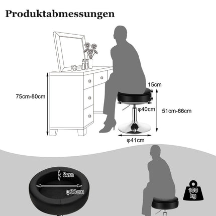 Schminkhocker mit Stauraum 360° drehbarer Hocker aus schwarzem Kunstleder