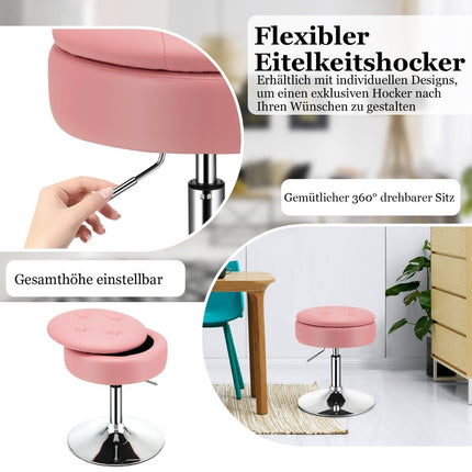 Schminkhocker mit Stauraum 360° Drehhocker aus Kunstleder Rosa
