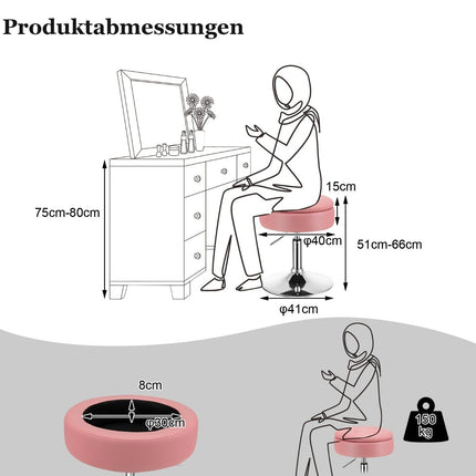 Schminkhocker mit Stauraum 360° Drehhocker aus Kunstleder Rosa