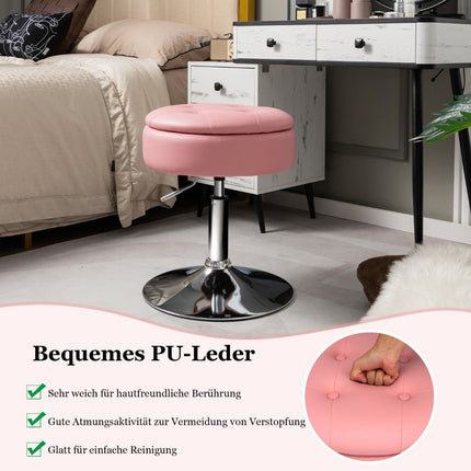 Schminkhocker mit Stauraum 360° Drehhocker aus Kunstleder Rosa