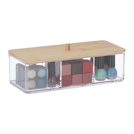 Rangement maquillage avec couvercle en bambou