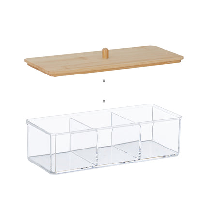 Rangement maquillage avec couvercle en bambou