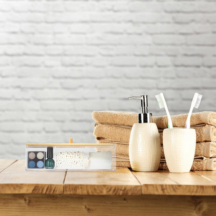 Rangement maquillage avec couvercle en bambou