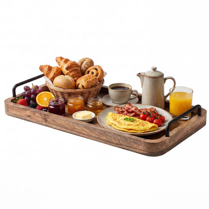 Mango Wood Serving Tray with Metal Handles, 50x25 cm
