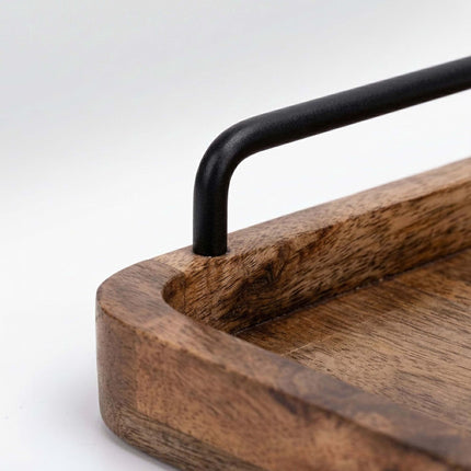 Mango Wood Serving Tray with Metal Handles, 50x25 cm