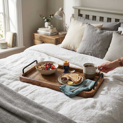 Mango Wood Serving Tray with Metal Handles, 50x25 cm