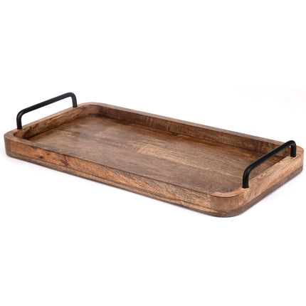 Mango Wood Serving Tray with Metal Handles, 50x25 cm