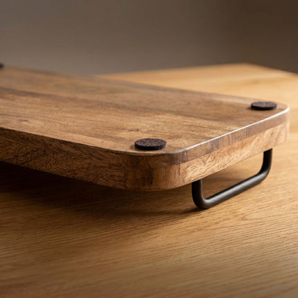 Mango Wood Serving Tray with Metal Handles, 50x25 cm