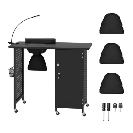 Manikürtisch mit Rollen, abschließbarem Stauraum und Ventilator