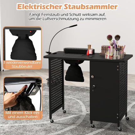 Manikürtisch mit Rollen, abschließbarem Stauraum und Ventilator