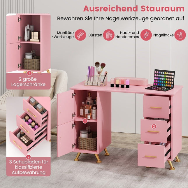 Maniküretisch mit Schubladenschränken &amp; Handballenauflage Maniküretisch rosa