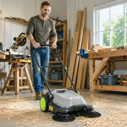 Manual Floor Sweeper, 68cm Width, 24L Bin, Adjustable Handle