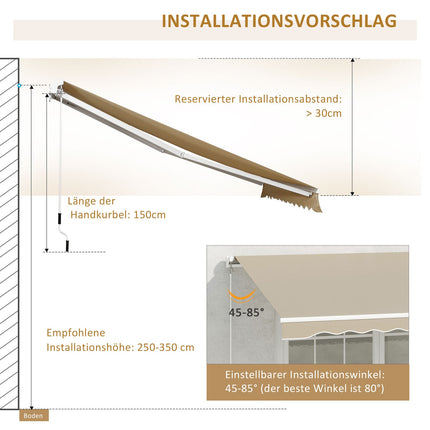 Manuelle Gelenkarmmarkise, 4m, Sonnenschutz, Weiß/Beige