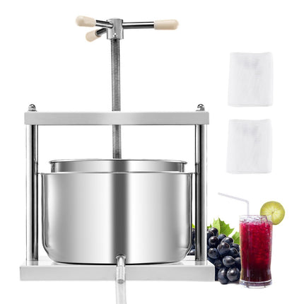 Manual Fruit Wine Press 12L, Stainless Steel Double Barrel