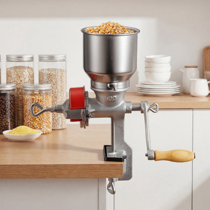 Manual Grain Mill, Cast Iron Hand Crank, Table Clamp