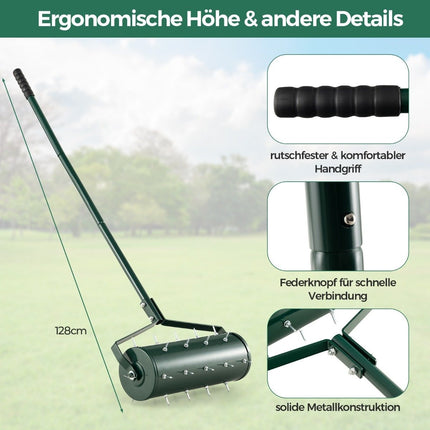 Manual Lawn Aerator Roller – 44x128 cm, 27 Spikes, Ergonomic Handle