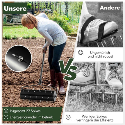 Manual Lawn Aerator Roller with 33 Spikes, 52x130 cm