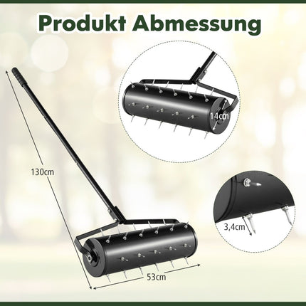 Manual Lawn Aerator Roller with 33 Spikes, 52x130 cm