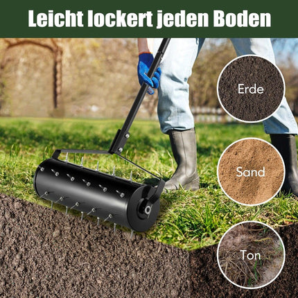 Manual Lawn Aerator Roller with 33 Spikes, 52x130 cm