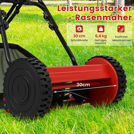 Manual Lawn Mower, 30 cm Blade, 18.5 L Grass Catcher