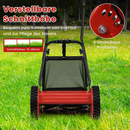 Manual Lawn Mower, 30 cm Blade, 18.5 L Grass Catcher