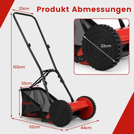 Manual Lawn Mower, 30 cm Blade, 18.5 L Grass Catcher