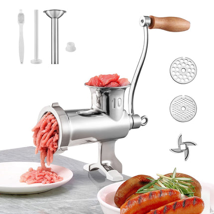 Manual Meat Grinder, 304 Stainless Steel, Table Clamp, Sausage Stuffer
