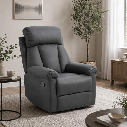 Manual Recliner Chair with Footrest for Living Room, PU Leather, Black