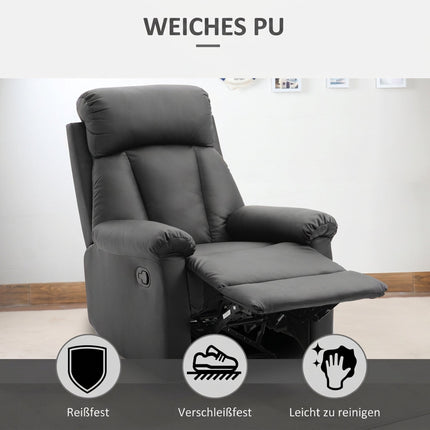 Manual Recliner Chair with Footrest for Living Room, PU Leather, Black