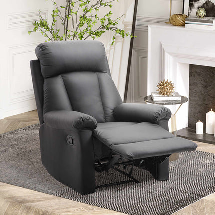 Manual Recliner Chair with Footrest for Living Room, PU Leather, Black