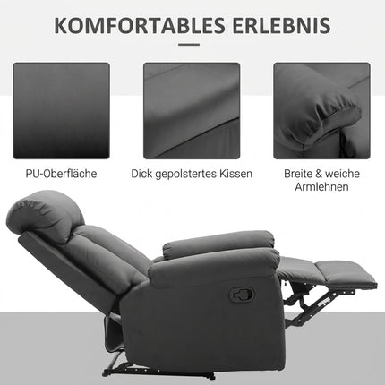 Manual Recliner Chair with Footrest for Living Room, PU Leather, Black