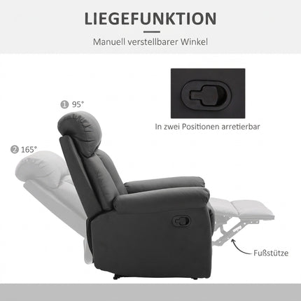 Manual Recliner Chair with Footrest for Living Room, PU Leather, Black