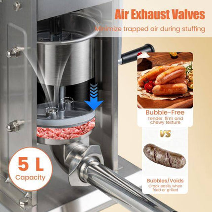 Manual Sausage Stuffer, 11 LBS Capacity, 4 Tubes, 2 Speeds