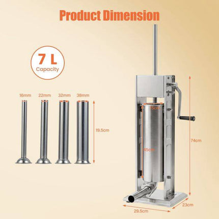 Manual Sausage Stuffer, 15 lbs Capacity, 4 Tubes, 2 Speeds