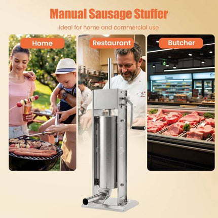 Manual Sausage Stuffer, 15 lbs Capacity, 4 Tubes, 2 Speeds
