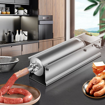 Manual Sausage Stuffer 7L, Dual-Speed, 304 Stainless, 5 Tubes