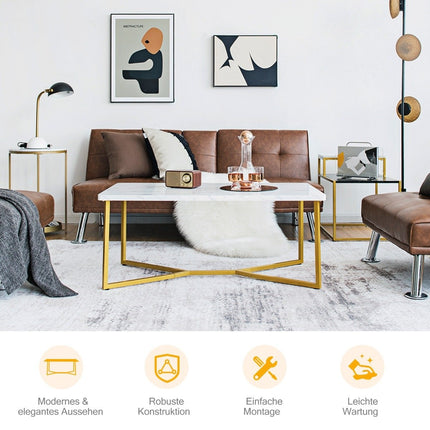 Marmor-Couchtisch mit Gold-Metallgestell, verstellbare Füße