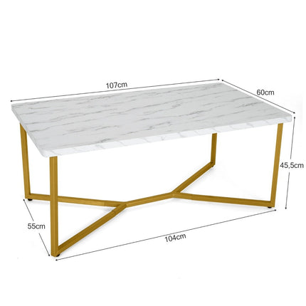 Marmor-Couchtisch mit Gold-Metallgestell, verstellbare Füße