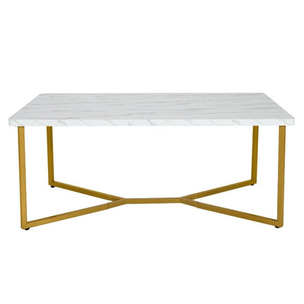 Marmor-Couchtisch mit Gold-Metallgestell, verstellbare Füße