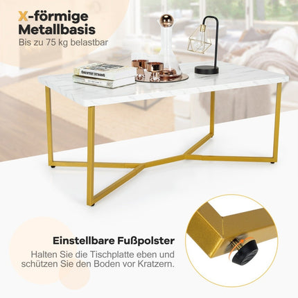 Marmor-Couchtisch mit Gold-Metallgestell, verstellbare Füße