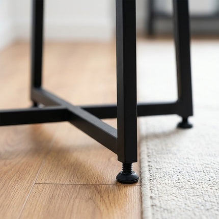 Marble-Effect Side Table with 2 Tiers and Cross Frame, Round, White, Black