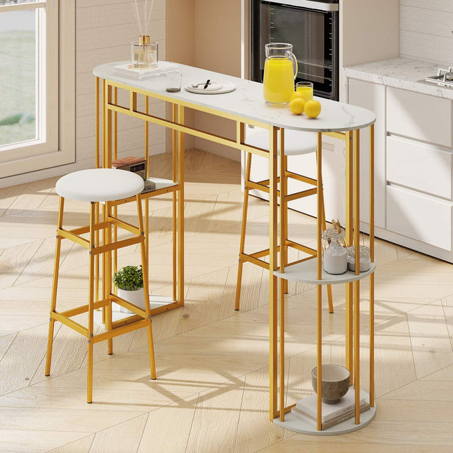 Marmoroptik Bartisch, 150cm, Goldrahmen, 4 Ablagen